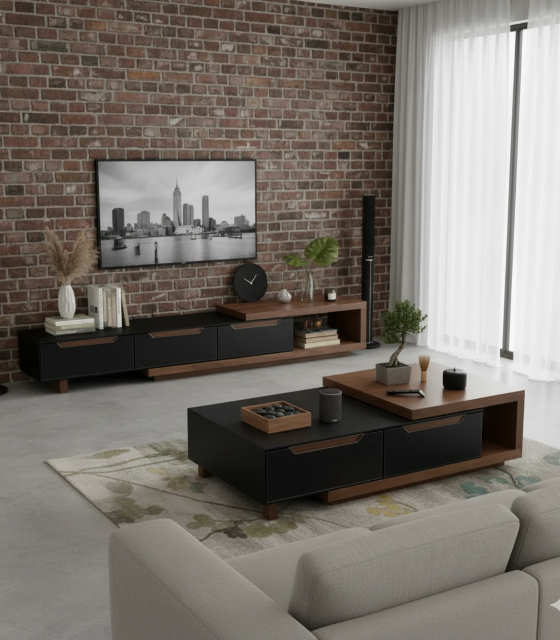 103 Modern TV Unit & Coffee Table Set – MDF with HPL Finish - الصورة 1