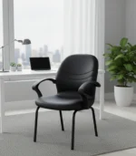 Leather & Metal Office Chair – Black Compact Comfort - Image 2