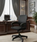 Plastic and Metal Office Chair – Black Mesh with Foam Handles - Image 2