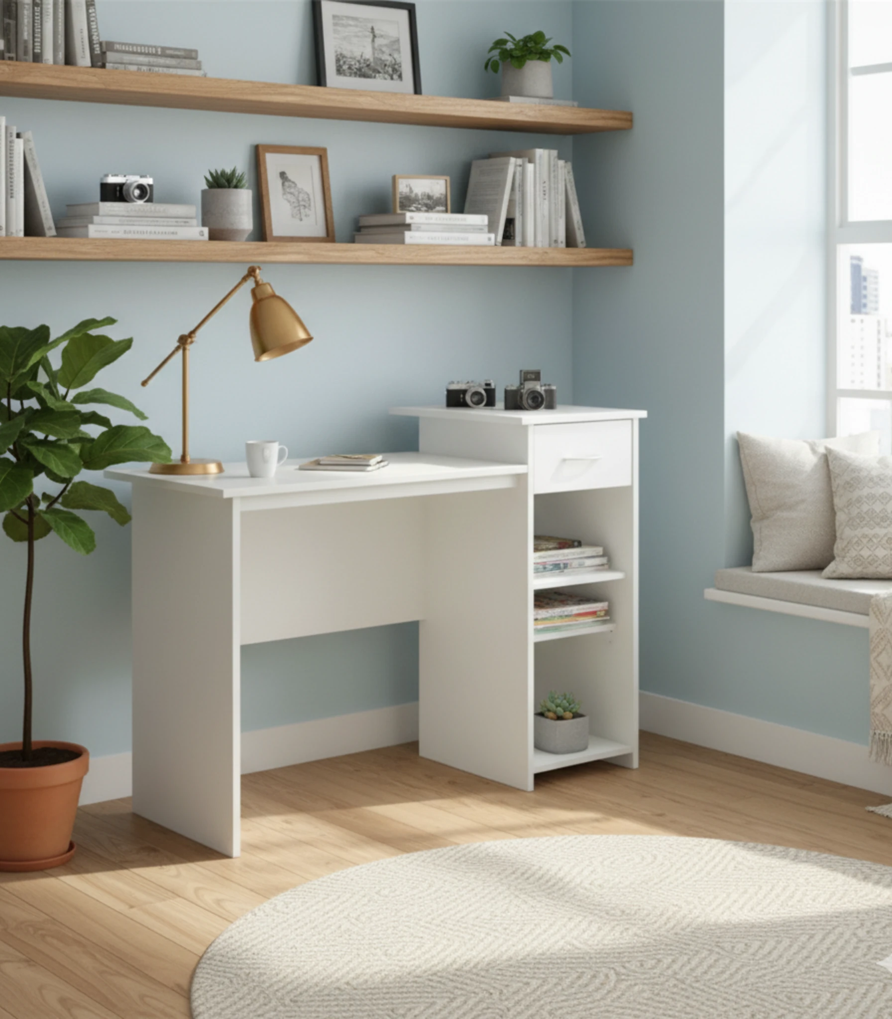 39 Storica MDF Office Desk – 1 Drawer & 2 Shelves, 110 cm - Image 1