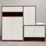 Modern Shoe Cabinet with Seat – White & Brown