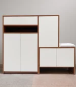 Modern Shoe Cabinet with Seat – White & Brown
