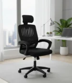 Plastic and Metal Office Chair – Black High-Back Mesh Comfort - Image 2