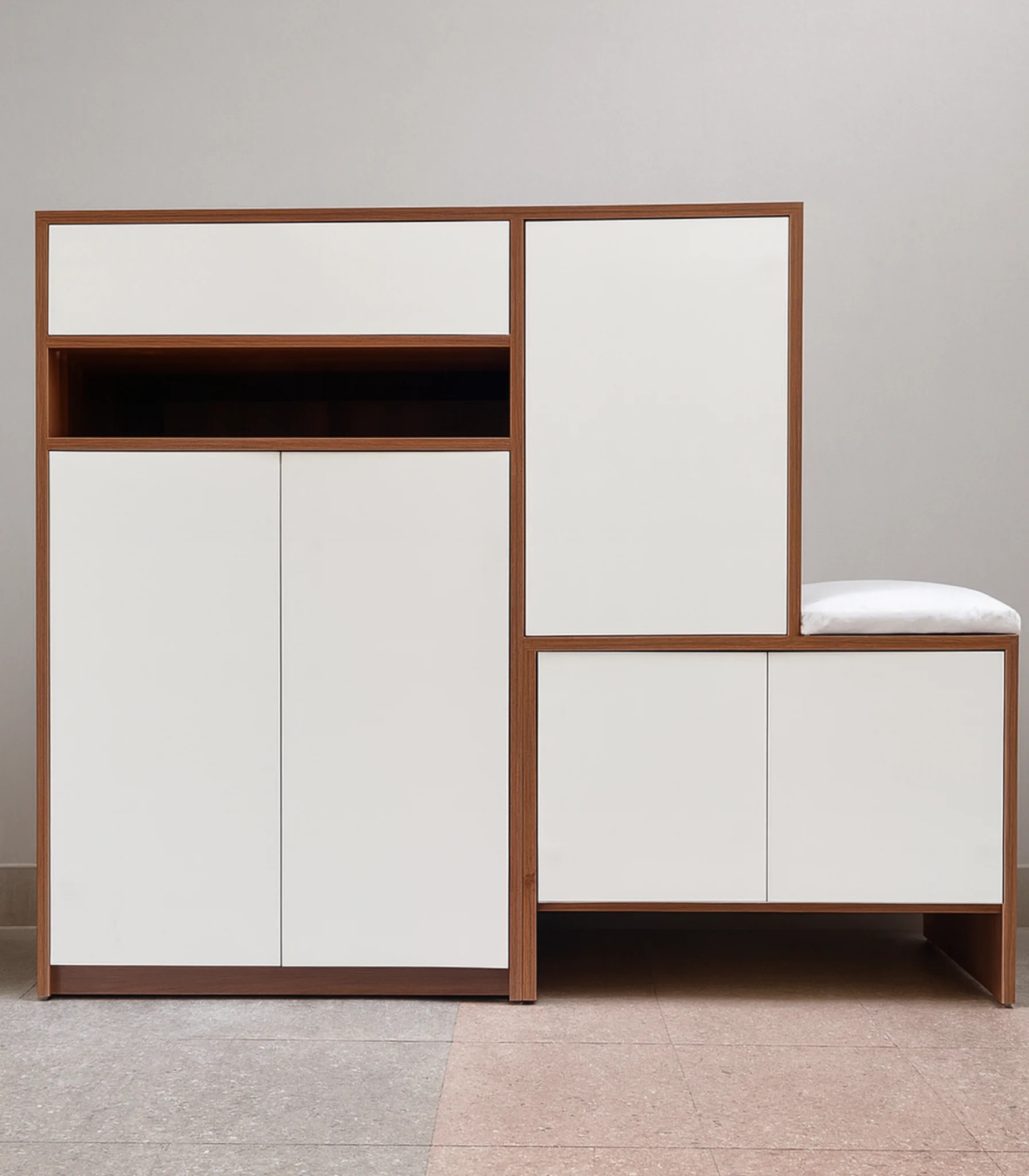 44 Modern Shoe Cabinet with Seat – White & Brown - الصورة 1