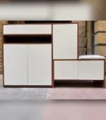 Modern Shoe Cabinet with Seat – White & Brown - الصورة 3