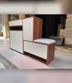Modern Shoe Cabinet with Seat – White & Brown - الصورة 2