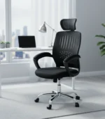 Leather and Metal Office Chair – Black Classic Comfort - Image 2