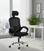 Plastic and Metal Office Chair – Black Mesh with Silver Legs - Image 2