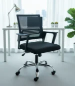 Metal and Mesh Office Chair – Black with Nickel Chrome Legs - Image 2