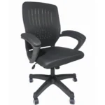 كرسي مكتب (بلاستيك ومعدن) أسود شبكي – بمقابض إسفنجية