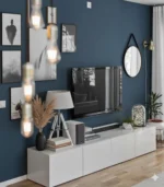 Modern White TV Unit – 4 Flip Doors, MDF & Melamine