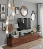 Modern White TV Unit – 4 Flip Doors, MDF & Melamine - Image 2